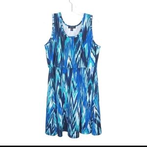 KAREN KANE Skater Dress Fit & Flare Boho Abstract Stripe Knee USA Womens size 2X